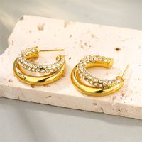 1 Paar Elegant Dame Moderner Stil Runden Inlay Edelstahl 304 Künstliche Perlen Zirkon 18 Karat Vergoldet Reif Ohrringe main image 3