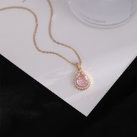 Copper IG Style Elegant Lady Inlay Water Droplets Butterfly Zircon Pendant Necklace main image 8
