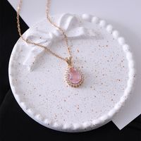 Copper IG Style Elegant Lady Inlay Water Droplets Butterfly Zircon Pendant Necklace sku image 11