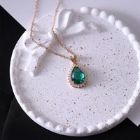 Copper IG Style Elegant Lady Inlay Water Droplets Butterfly Zircon Pendant Necklace sku image 12
