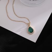 Copper IG Style Elegant Lady Inlay Water Droplets Butterfly Zircon Pendant Necklace main image 9