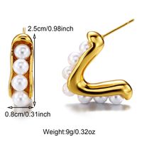 1 Paar Elegant Dame Moderner Stil Runden Inlay Edelstahl 304 Künstliche Perlen Zirkon 18 Karat Vergoldet Reif Ohrringe sku image 3