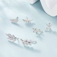 1 Pair Basic Modern Style Classic Style Leaf Inlay Sterling Silver Zircon White Gold Plated Ear Studs main image 8