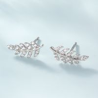 1 Pair Basic Modern Style Classic Style Leaf Inlay Sterling Silver Zircon White Gold Plated Ear Studs main image 7