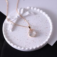 Copper IG Style Elegant Lady Inlay Water Droplets Butterfly Zircon Pendant Necklace sku image 5