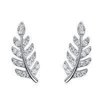 1 Pair Basic Modern Style Classic Style Leaf Inlay Sterling Silver Zircon White Gold Plated Ear Studs sku image 2