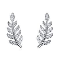 1 Paire De Base Style Moderne Style Classique Feuille Incruster Argent Sterling Zircon Or Blanc Plaqué Boucles D'Oreilles sku image 2