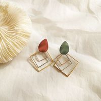1 Pair Sweet Artistic Square Enamel Copper 18K Gold Plated Drop Earrings main image 7