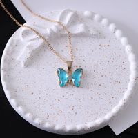 Copper IG Style Elegant Lady Inlay Water Droplets Butterfly Zircon Pendant Necklace sku image 1