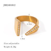 Edelstahl 304 18 Karat Vergoldet IG-Stil Einfacher Stil Asymmetrisch Inlay Geometrisch Zirkon Offener Ring sku image 2