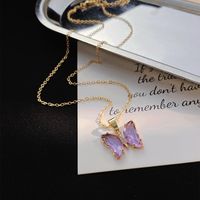 Copper IG Style Elegant Lady Inlay Water Droplets Butterfly Zircon Pendant Necklace sku image 3