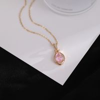 Copper IG Style Elegant Lady Inlay Water Droplets Butterfly Zircon Pendant Necklace sku image 14