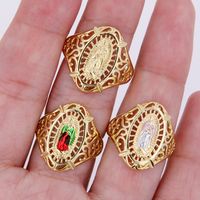 Copper 18K Gold Plated Artistic Cool Style Enamel Plating Solid Color Wide Band Rings main image 2