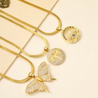 304 Stainless Steel 18K Gold Plated Casual Inlay Butterfly Devil's Eye Dragonfly Zircon Pendant Necklace main image 1