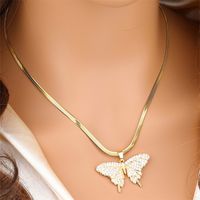 304 Stainless Steel 18K Gold Plated Casual Inlay Butterfly Devil's Eye Dragonfly Zircon Pendant Necklace main image 7