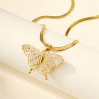 304 Stainless Steel 18K Gold Plated Casual Inlay Butterfly Devil's Eye Dragonfly Zircon Pendant Necklace main image 5
