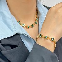 304 Stainless Steel 18K Gold Plated Simple Style Classic Style Plating Inlay Solid Color Zircon Jewelry Set main image 2