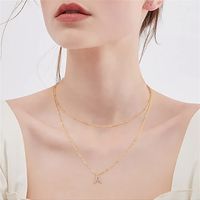 Sterling Silver Copper Casual Classic Style Shiny Inlay Letter Zircon Double Layer Necklaces main image 1