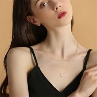 Sterling Silver Copper Casual Classic Style Shiny Inlay Letter Zircon Double Layer Necklaces main image 4