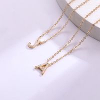 Sterling Silver Copper Casual Classic Style Shiny Inlay Letter Zircon Double Layer Necklaces main image 7