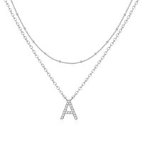 Sterling Silver Copper Casual Classic Style Shiny Inlay Letter Zircon Double Layer Necklaces main image 8