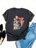 Women's T-shirt Short Sleeve T-Shirts Round Casual Cartoon Cat main image 2