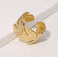 304 Stainless Steel 18K Gold Plated IG Style Pastoral Simple Style Leaves Open Rings sku image 2