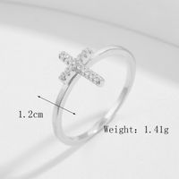 Sterling Silver White Gold Plated Elegant Glam Romantic Inlay V Shape Cross Crown Zircon Rings sku image 1
