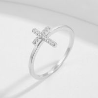 Sterling Silver White Gold Plated Elegant Glam Romantic Inlay V Shape Cross Crown Zircon Rings main image 5