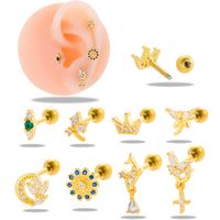 1 Piece Ear Cartilage Rings & Studs IG Style French Style Simple Style Cross Crown Flower Copper Inlay Zircon main image 1