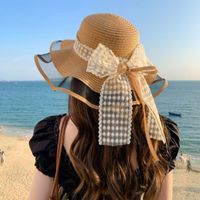 Women's Hawaiian Vacation Solid Color Lace Bowknot Big Eaves Sun Hat main image 3