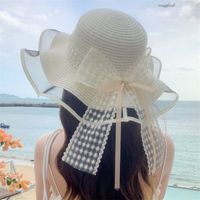 Women's Hawaiian Vacation Solid Color Lace Bowknot Big Eaves Sun Hat main image 2