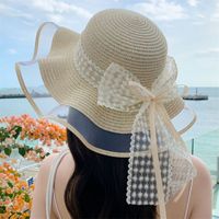 Women's Hawaiian Vacation Solid Color Lace Bowknot Big Eaves Sun Hat main image 5