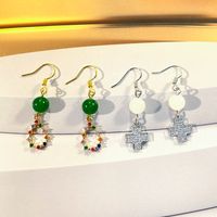 1 Set IG Style Elegant Cross Water Droplets Beaded Inlay Copper Artificial Gemstones Zircon Silver Plated Drop Earrings main image 7