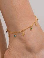 Vacation Beach Classic Style Moon 18K Gold Plated Rhinestones Copper Wholesale Anklet sku image 1