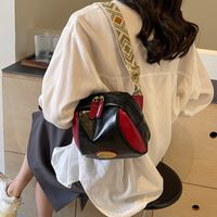 Women's Pu Leather Color Block Basic Sewing Thread Zipper Shoulder Bag sku image 1