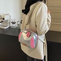 Women's Pu Leather Color Block Basic Sewing Thread Zipper Shoulder Bag sku image 4