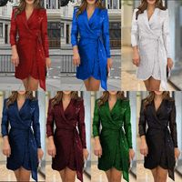 Women's Sequin Dress Elegant Turndown Sequins Long Sleeve Solid Color Above Knee Banquet Party main image 5