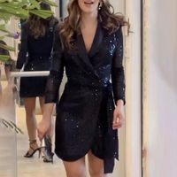 Women's Sequin Dress Elegant Turndown Sequins Long Sleeve Solid Color Above Knee Banquet Party main image 3