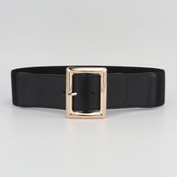 Simple Style Solid Color Pu Leather Elastic Band Metal Button Women's Woven Belts main image 3