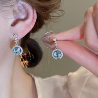 1 Pair IG Style Shiny Round Inlay Copper Moonstone Zircon Drop Earrings main image 1