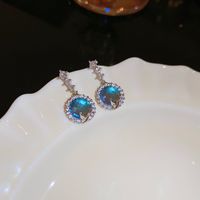 1 Pair IG Style Shiny Round Inlay Copper Moonstone Zircon Drop Earrings main image 3