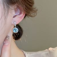 1 Pair IG Style Shiny Round Inlay Copper Moonstone Zircon Drop Earrings main image 5