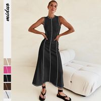 Women's Sheath Dress Streetwear Round Neck Sleeveless Stripe Solid Color Maxi Long Dress Daily main image 1