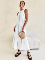 Women's Sheath Dress Streetwear Round Neck Sleeveless Stripe Solid Color Maxi Long Dress Daily main image 3