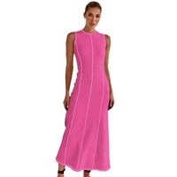 Women's Sheath Dress Streetwear Round Neck Sleeveless Stripe Solid Color Maxi Long Dress Daily main image 2