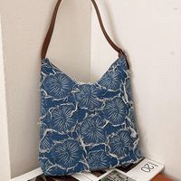 Women's Large Denim Flower Basic Square Zipper Shoulder Bag main image 2