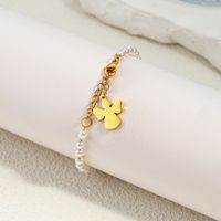 304 Stainless Steel Imitation Pearl 18K Gold Plated Elegant Lady Classic Style Beaded Plating Four Leaf Clover Angel Palm Artificial Pearls Bracelets main image 1
