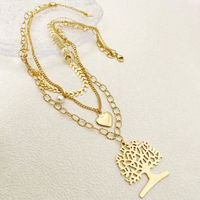 304 Stainless Steel Casual Vacation Tropical Inlay Plant Life Tree Pearl Three Layer Necklace main image 5