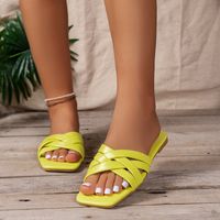 Women's Casual Solid Color Square Toe Slides Slippers sku image 2